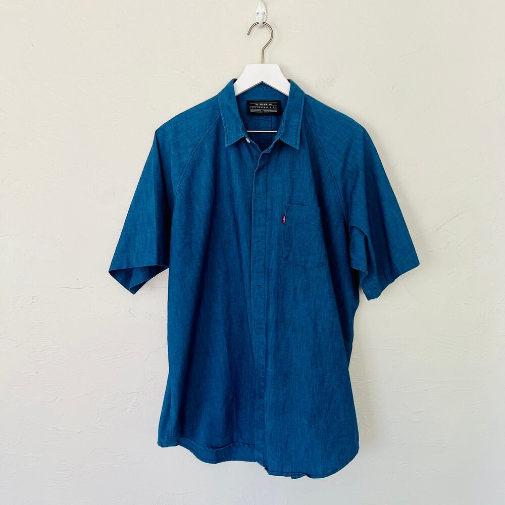Levi’s Mens XL Blue Chambray Short Sleeve Button Shirt 90s Workwear Casual